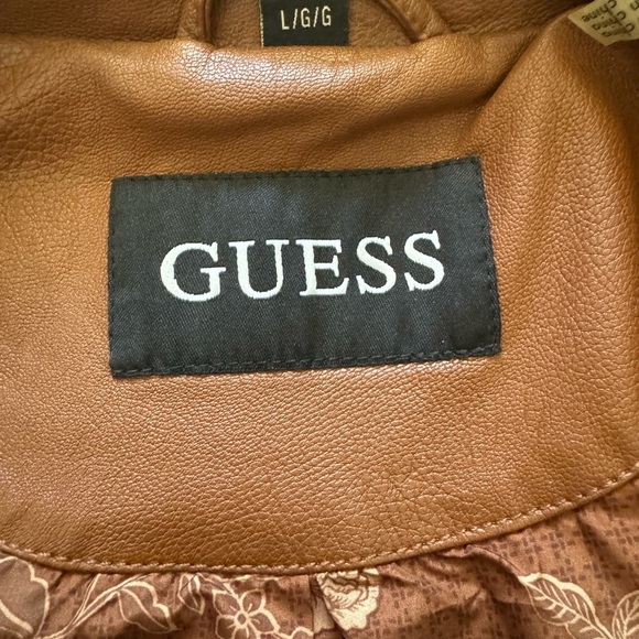 Guess Y2K Brown Quilted Leather Jacket Size Large - Picture 3 of 7